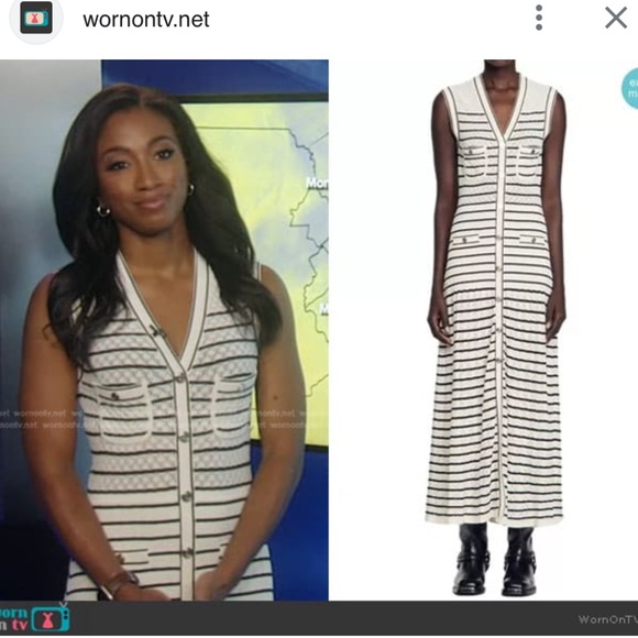 Sandro Molina Striped Black and White Midi Dress Size 40/ L - Picture 4 of 15